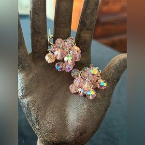 Iridescent pink beaded clip earrings